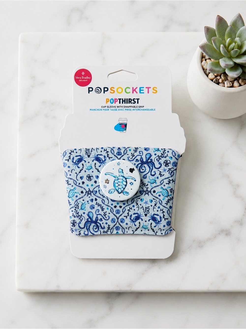 PopSocket PopThirst Cup Sleeve with Turtle PopGrip - Blue and White